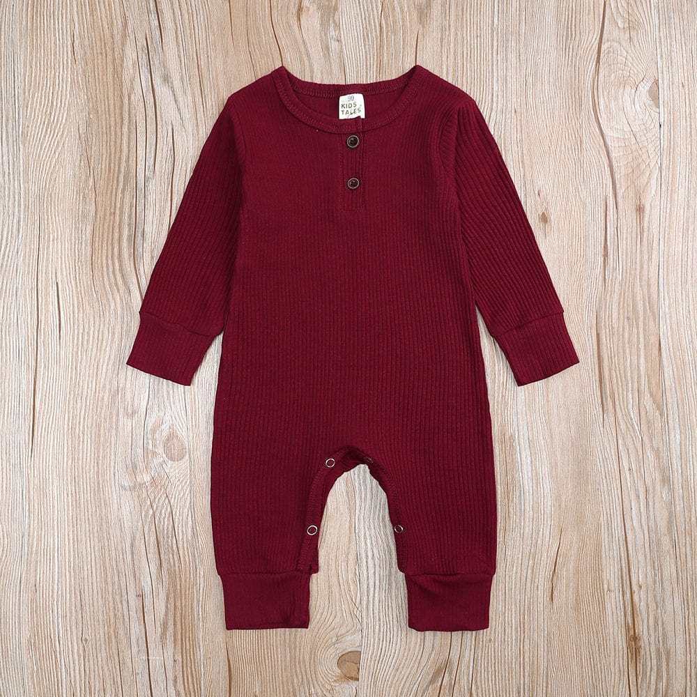 Burgundy Henley-Style Baby Sleepsuit (Various Sizes) - Image 4