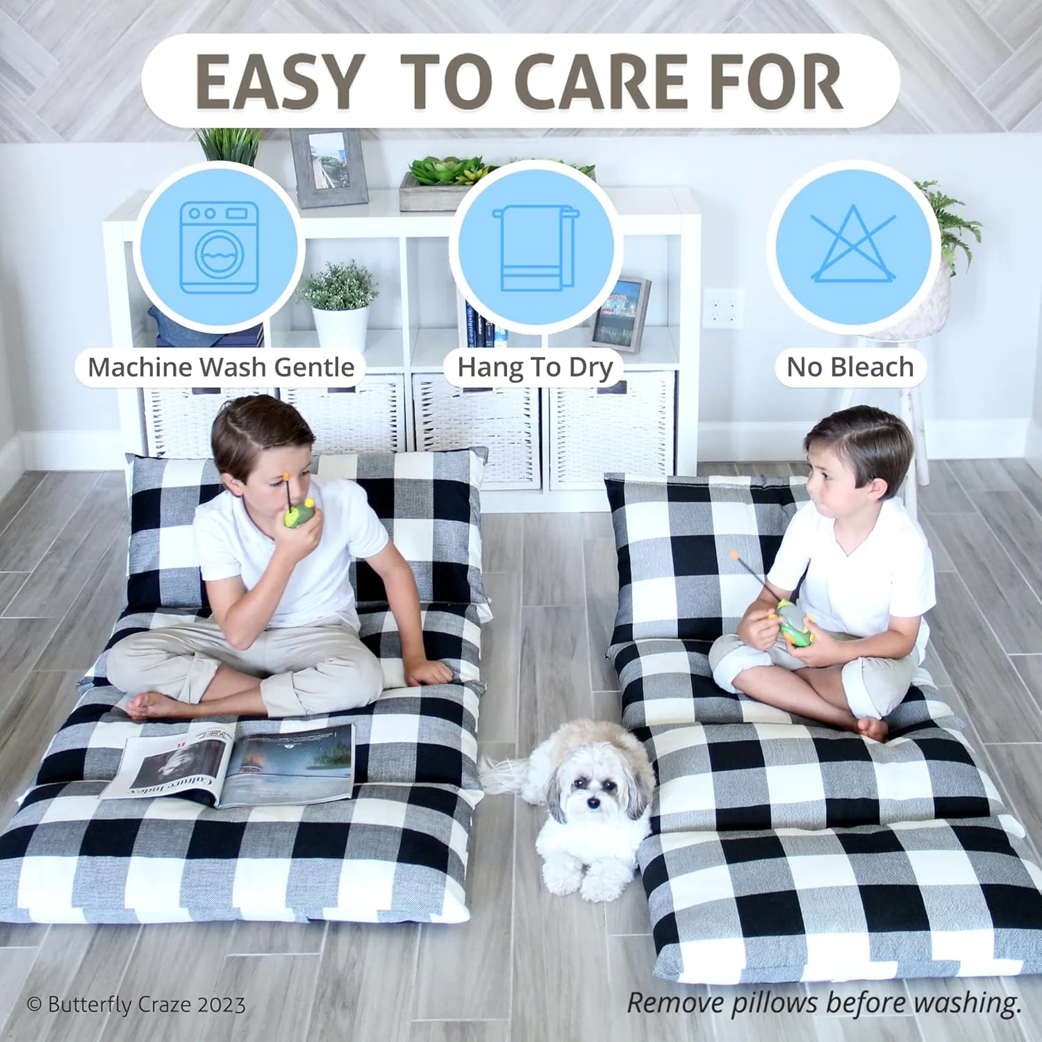 Butterfly Craze Floor Pillow Case, Mattress Bed Lounger Cover - Black/White - Image 5
