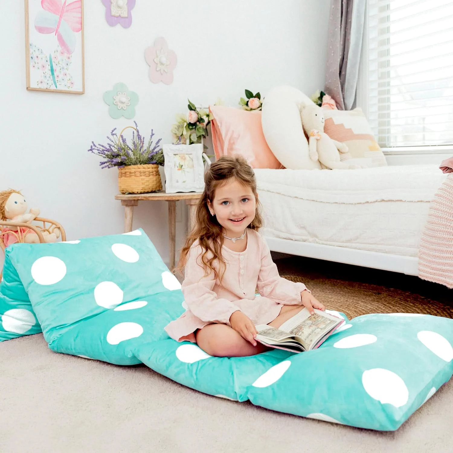 Butterfly Craze Mattress Bed Lounger Cover (Polka Aqua - King) - Image 2
