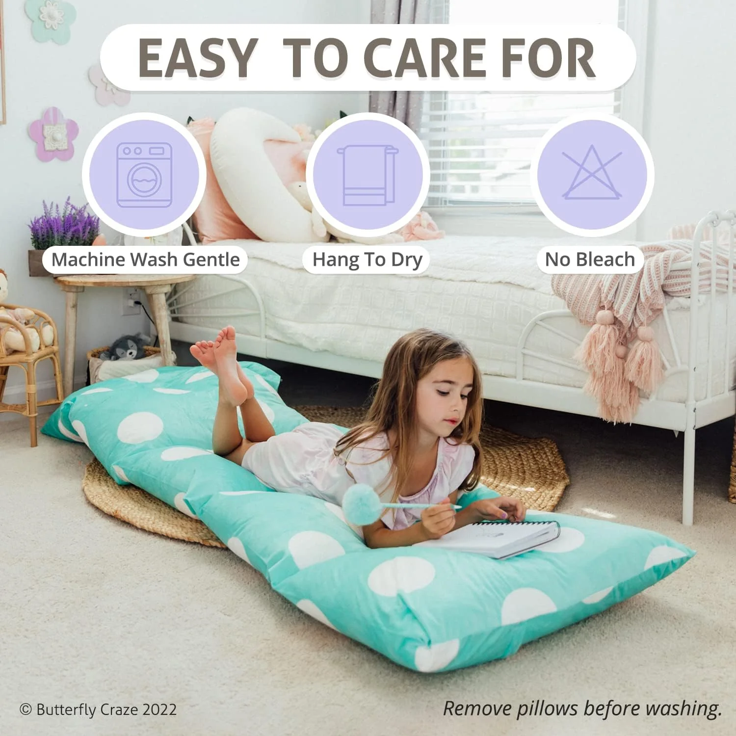 Butterfly Craze Mattress Bed Lounger Cover (Polka Aqua - King) - Image 5