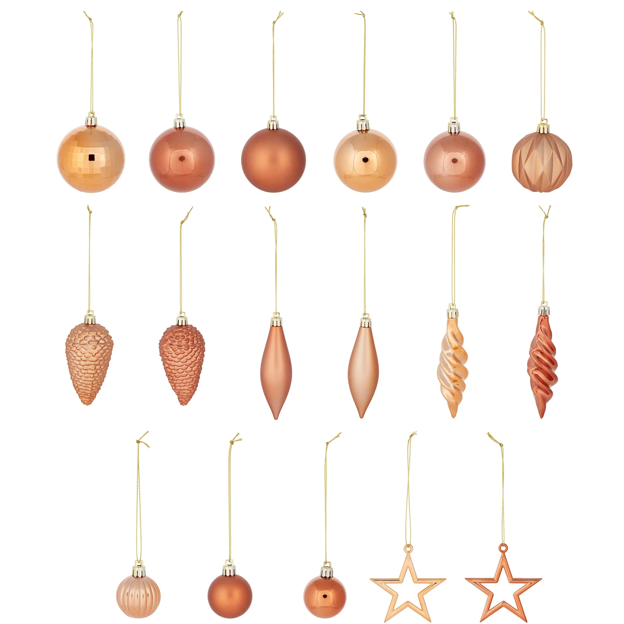 Champagne/Bronze Plastic Christmas Bauble Decoration Set - Pack of 40
