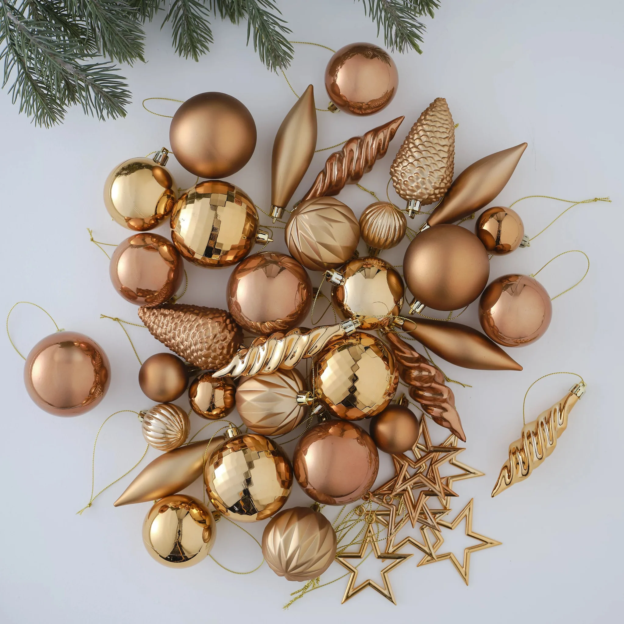 Champagne/Bronze Plastic Christmas Bauble Decoration Set - Pack of 40 - Image 2