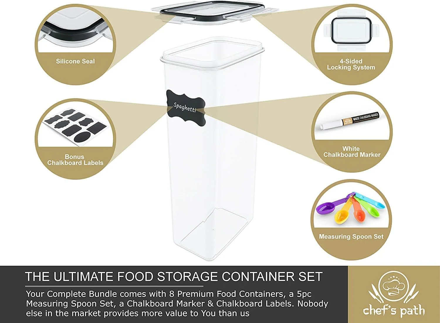 Chef's Path Kitchen Storage Box - Set of 8 (BPA Free 2.8L) - Image 4