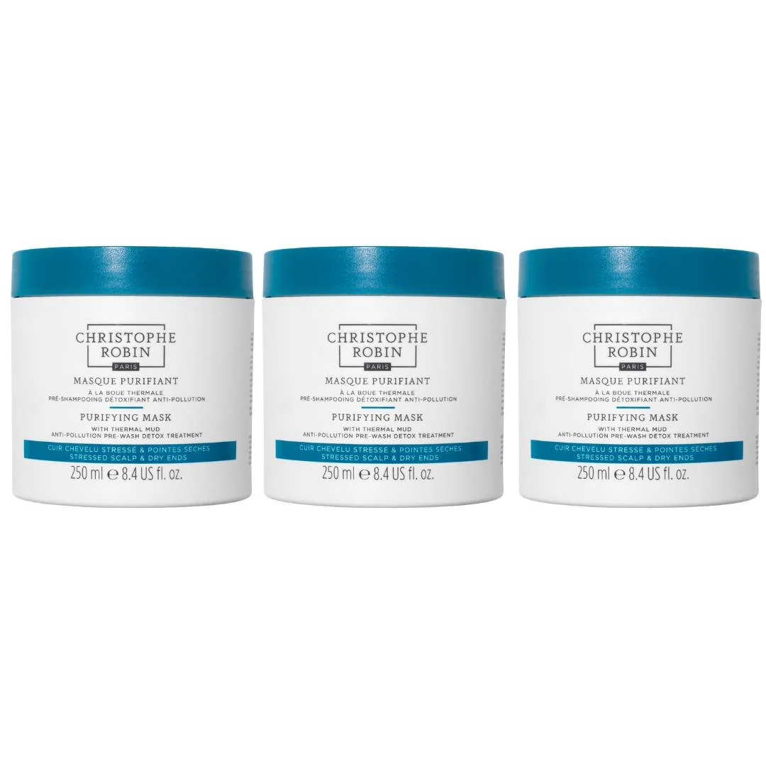 Christophe Robin Purifying Mud Hair Mask 250ml - 3 Pack