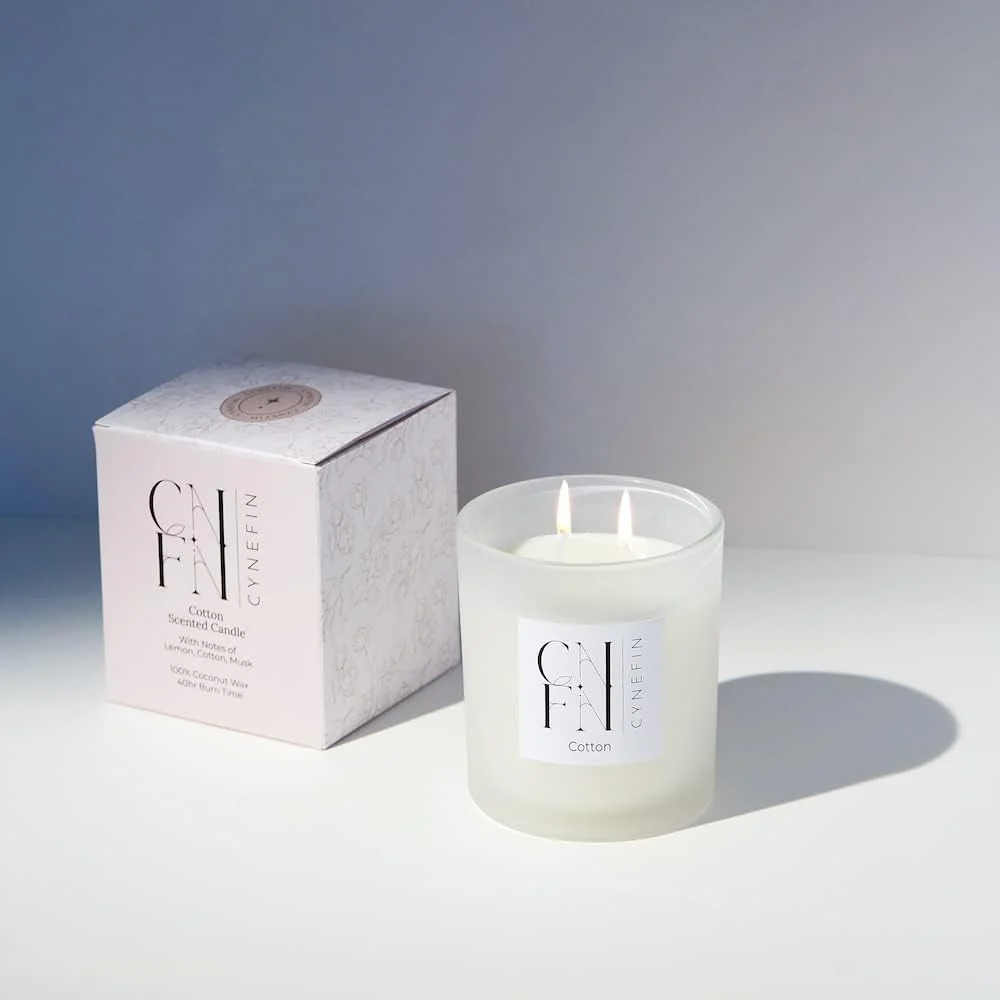 CNFN Fresh Linen Cotton Scented Candle - 100% Coconut Wax - 40hrs burning - Image 6