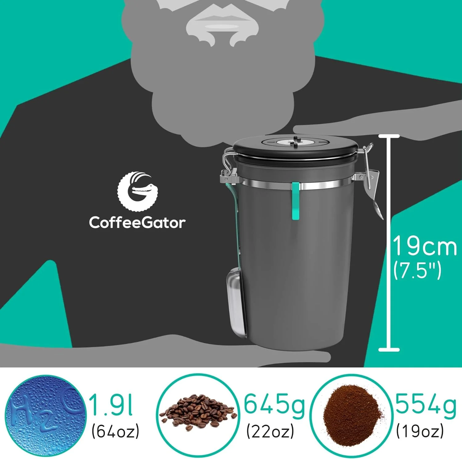 Coffee Gator Specialist Grey Coffee Storage Cannister - large - Image 7