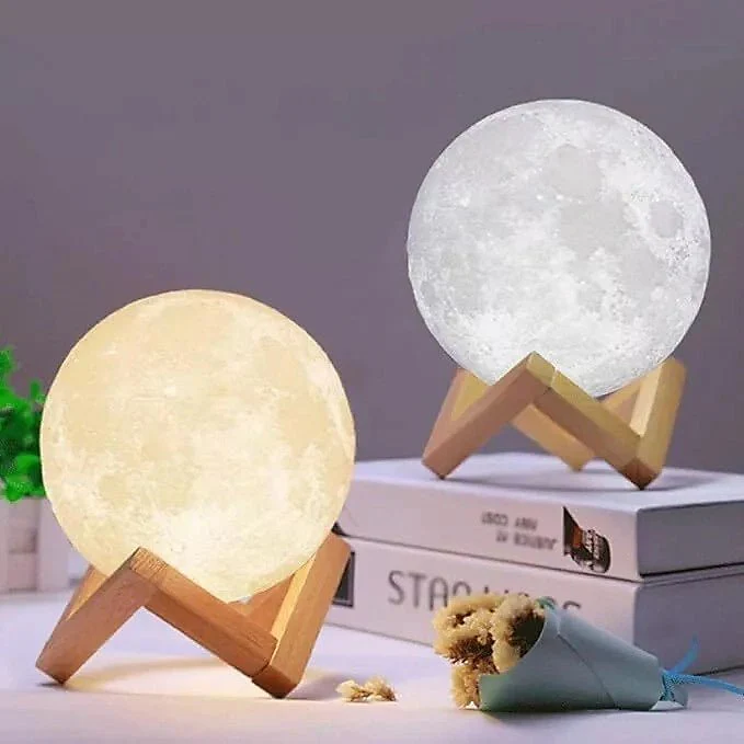 Colour Changing LED Moon Lamp On Wooden Stand  - 7 Colours - Image 2