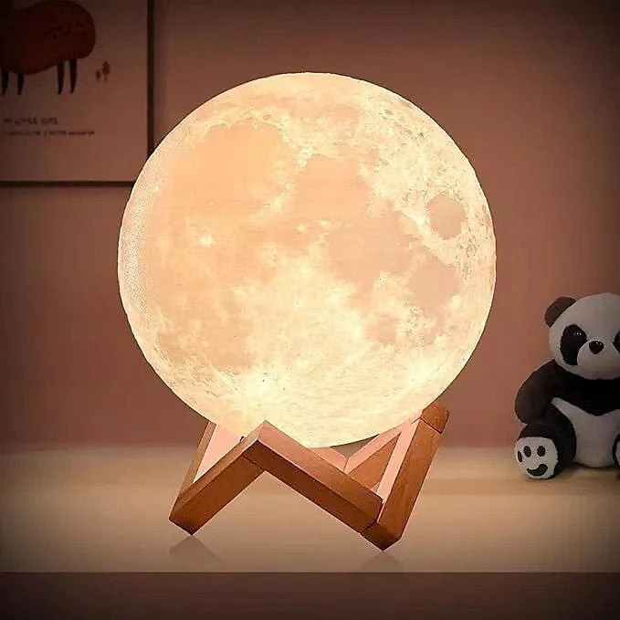 Colour Changing LED Moon Lamp On Wooden Stand  - 7 Colours - Image 3
