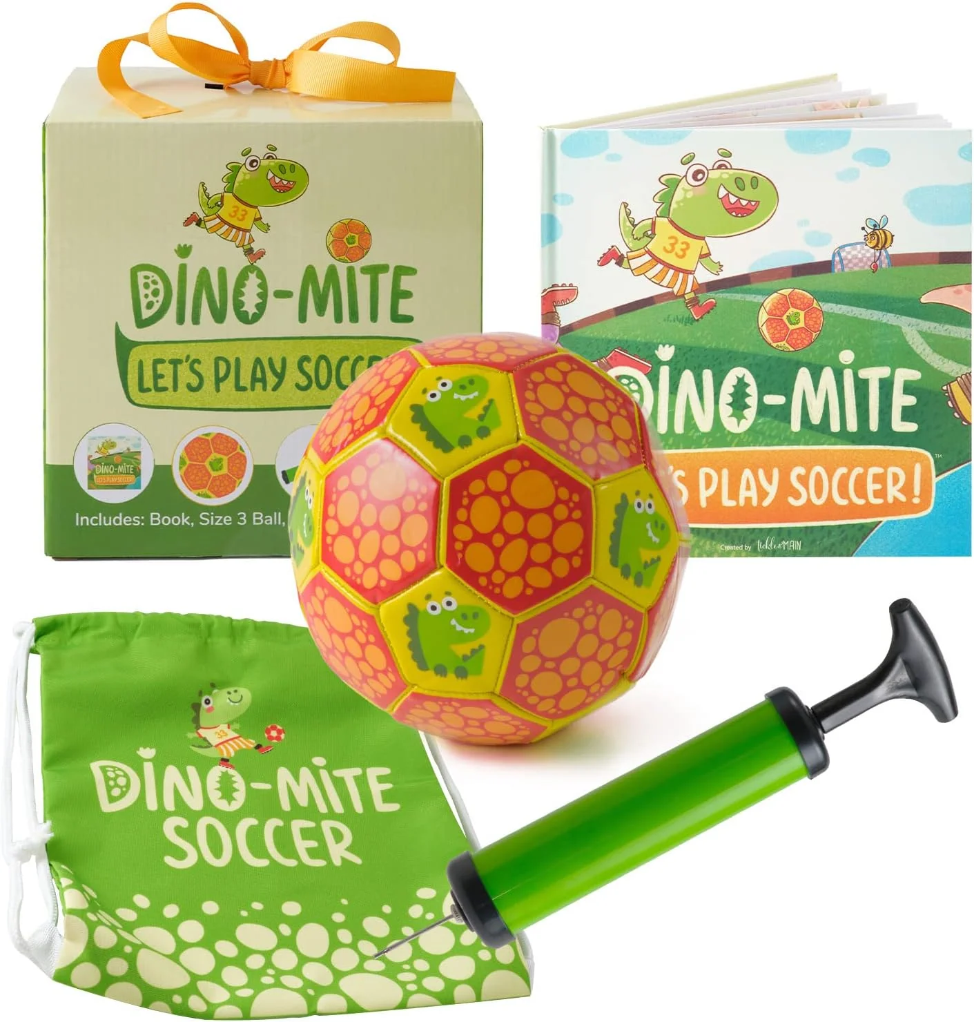 Dino-Mite - Let’s Play Soccer Gift Set - Book, Ball. Pump, Bag inc