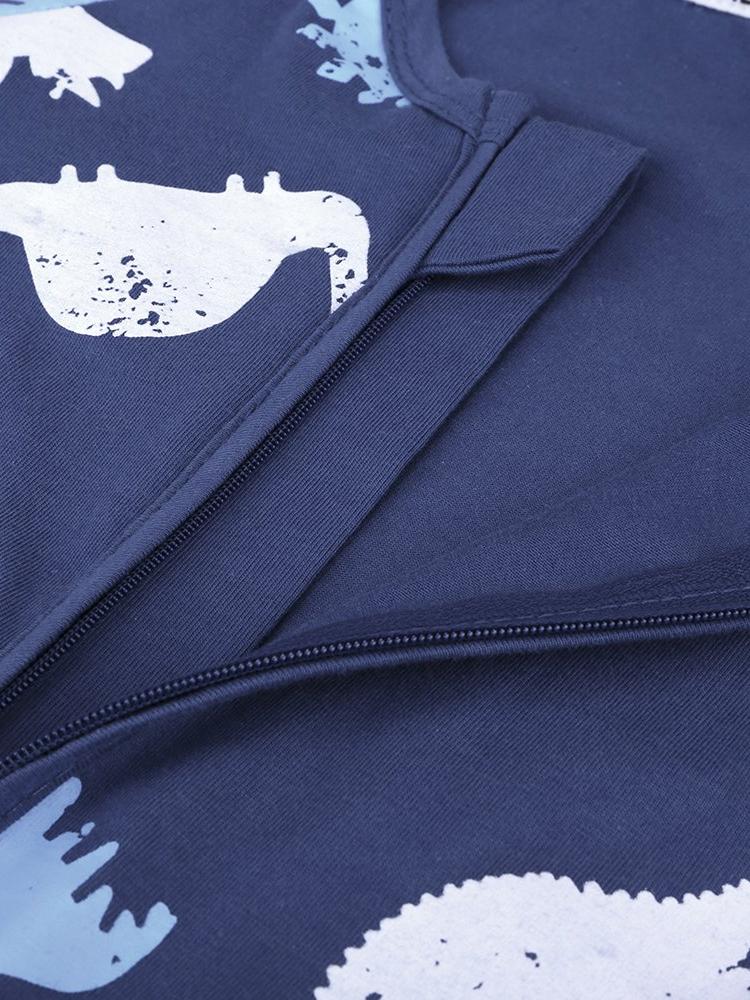 Dinosaur Dark Blue Baby Zip Sleepsuit with Hand and Feet Cuffs (Various Sizes) - Image 2