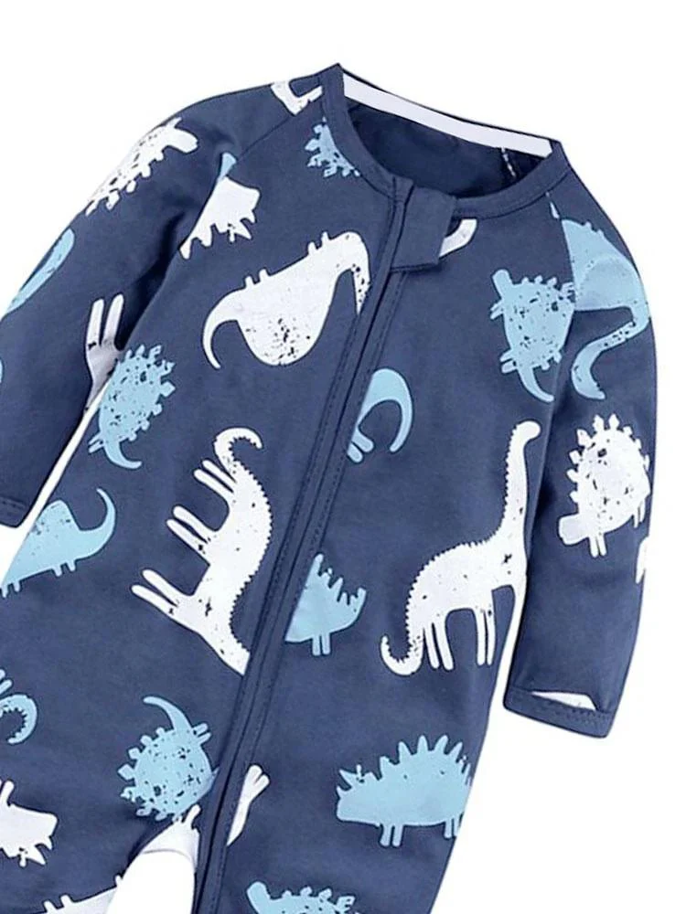 Dinosaur Dark Blue Baby Zip Sleepsuit with Hand and Feet Cuffs (Various Sizes) - Image 3