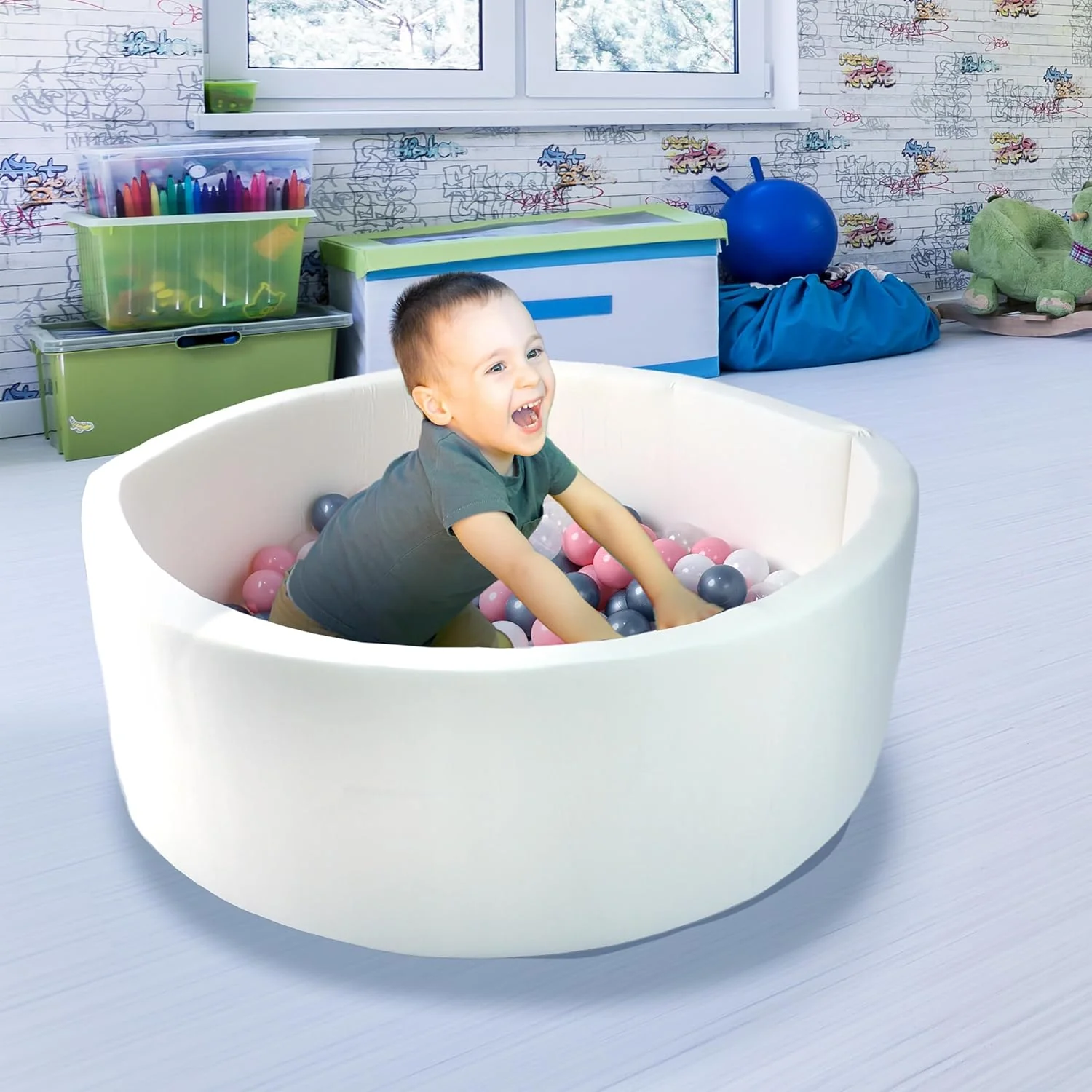 DIVCHI Kids Foam Ball Pit for Children/Toddlers - 90x30cm (White) - Image 2