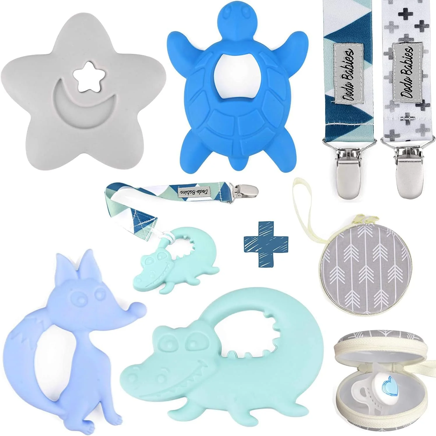 Dodo Babies Teething Toy & Pacifier Clip Set - Baby Shower Gift Set