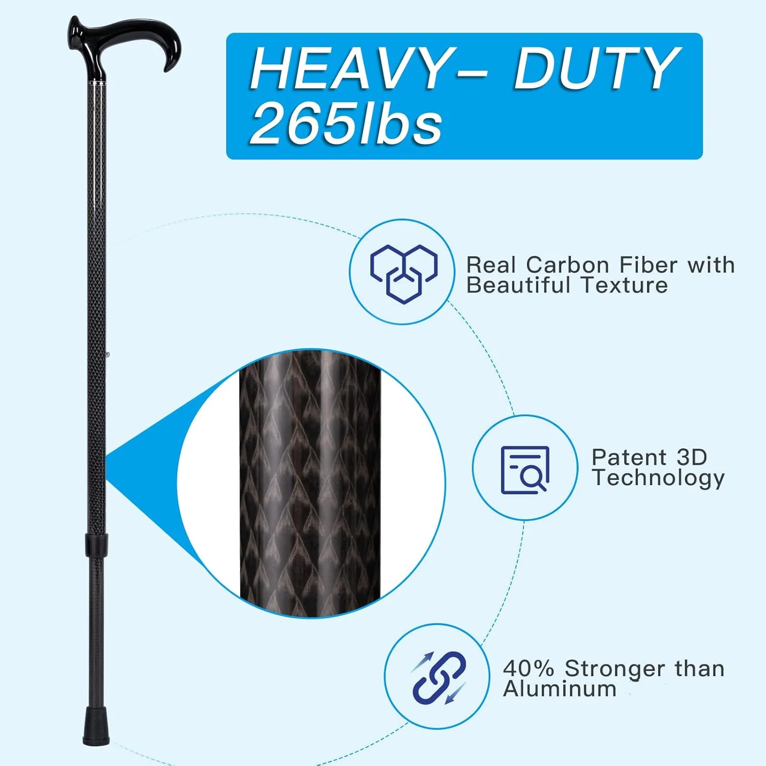 DRAGON CARBON Adjustable Walking Cane (68.5-94 cm) - Black - Image 2