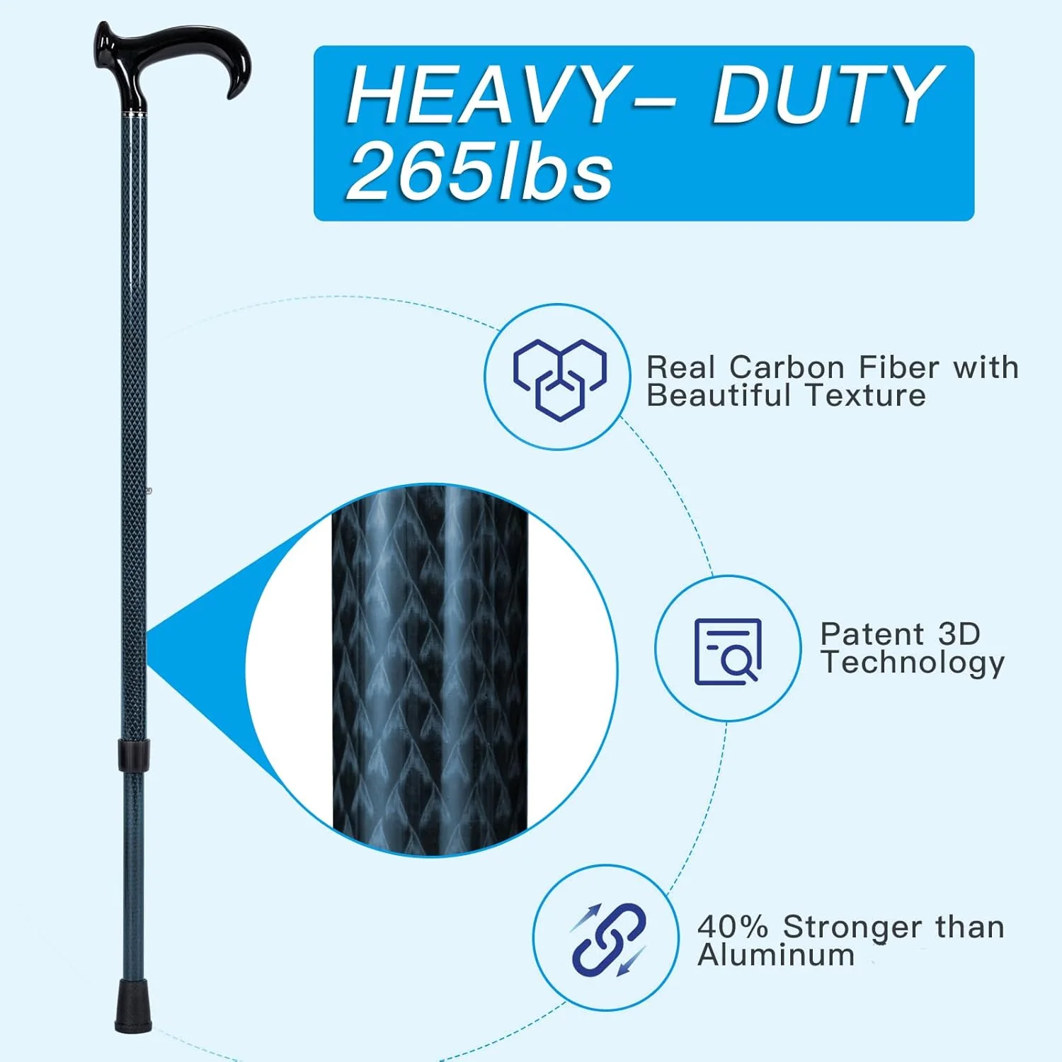 DRAGON CARBON Adjustable Walking Cane (68.5-94 cm) - Blue - Image 2