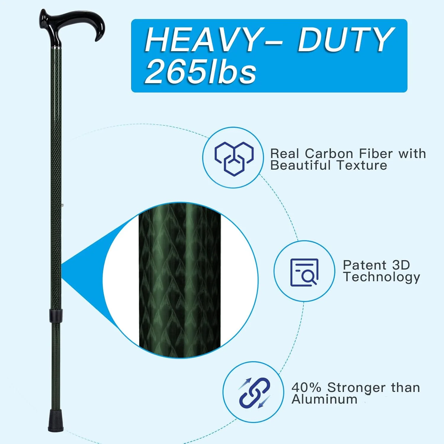 DRAGON CARBON Adjustable Walking Cane (68.5-94 cm) - Green - Image 2