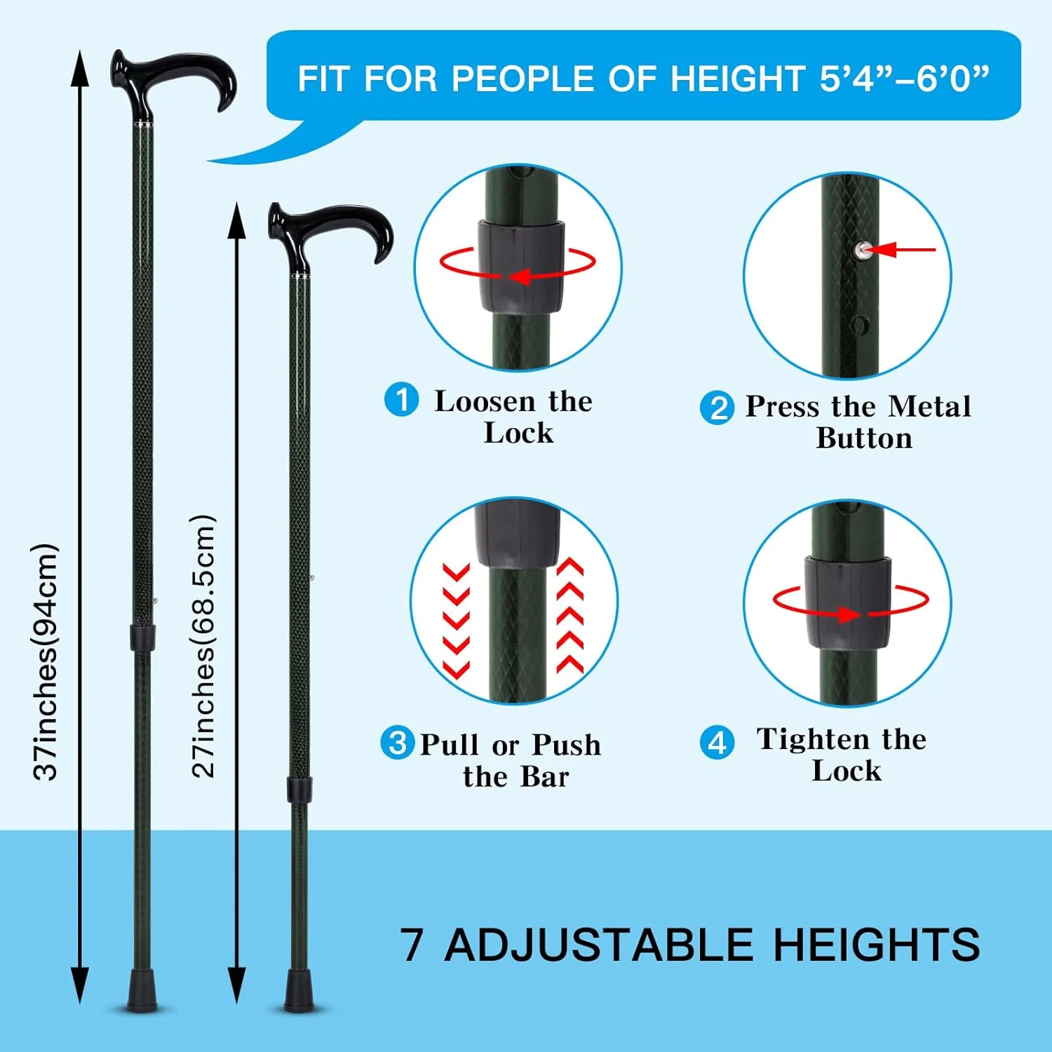 DRAGON CARBON Adjustable Walking Cane (68.5-94 cm) - Green - Image 6