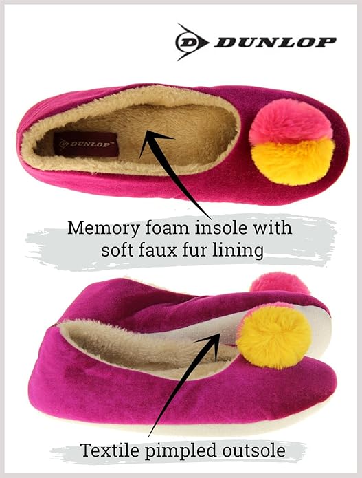 DUNLOP Womens Purple Pom Pom Slippers - XL (UK 11-12) - Image 2