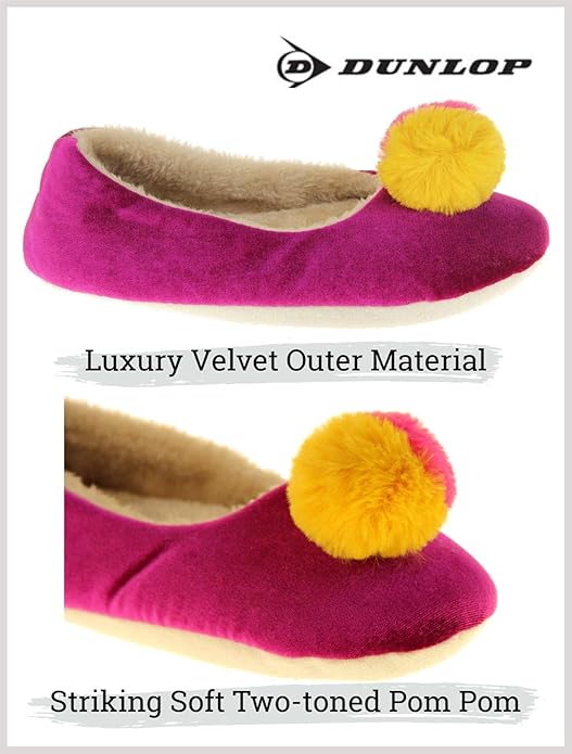 DUNLOP Womens Purple Pom Pom Slippers - XL (UK 11-12) - Image 3