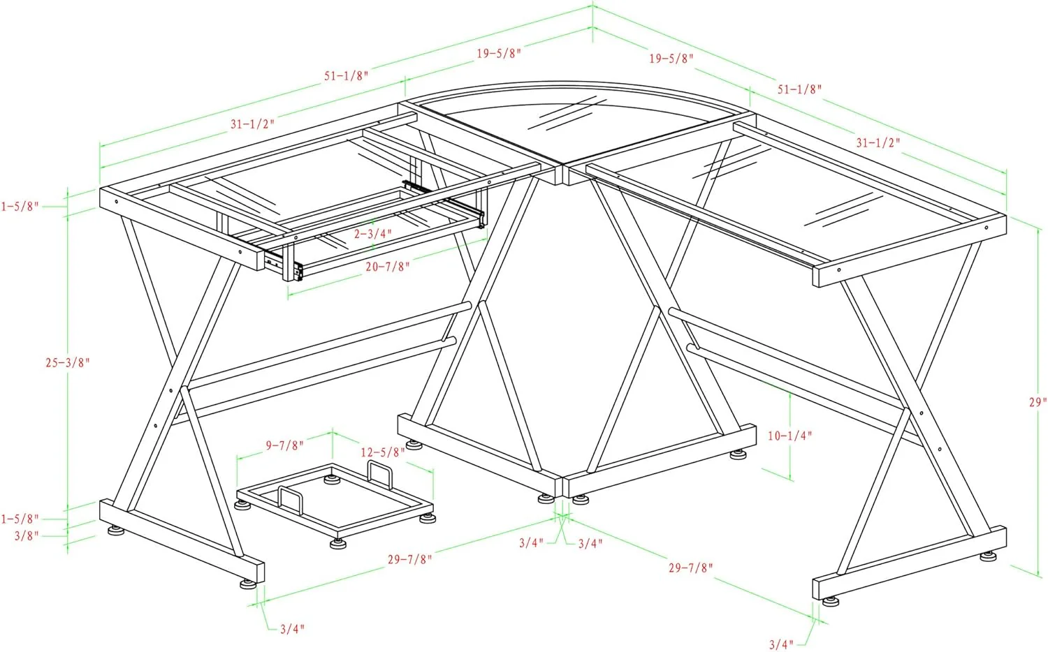 Eden Bridge Designs Metal Corner Desk - Image 7