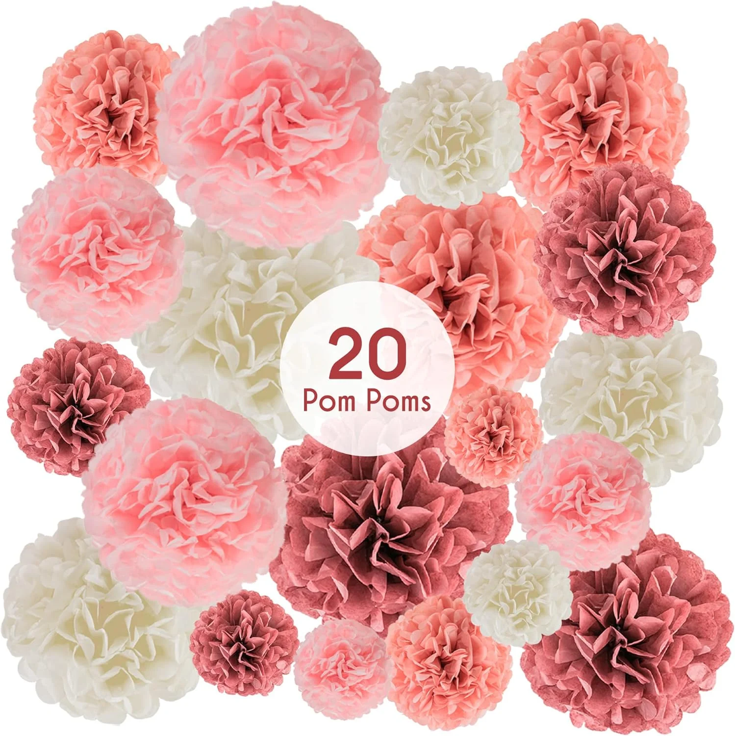 EpiqueOne 20 Piece Colourful Tissue Paper Pom Pom Wall Decorations