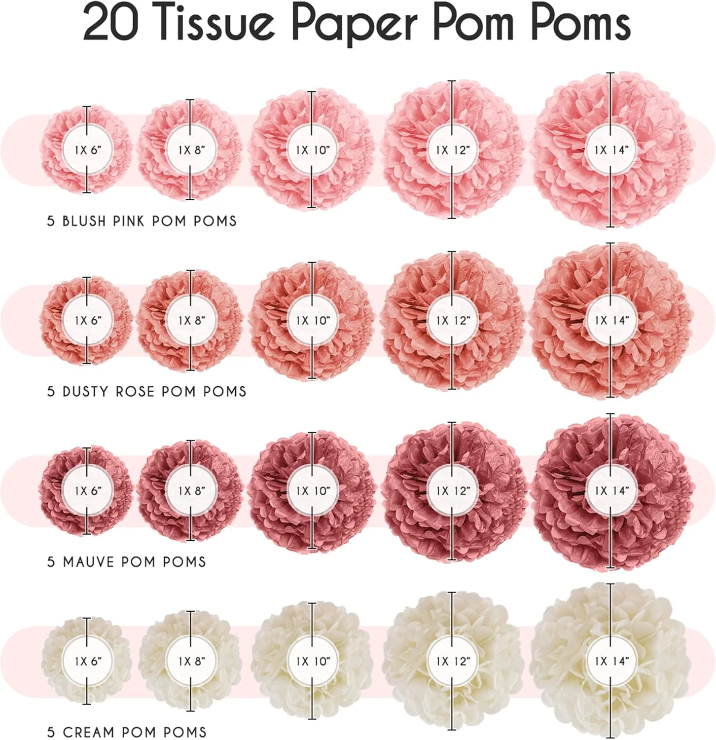 EpiqueOne 20 Piece Colourful Tissue Paper Pom Pom Wall Decorations - Image 2