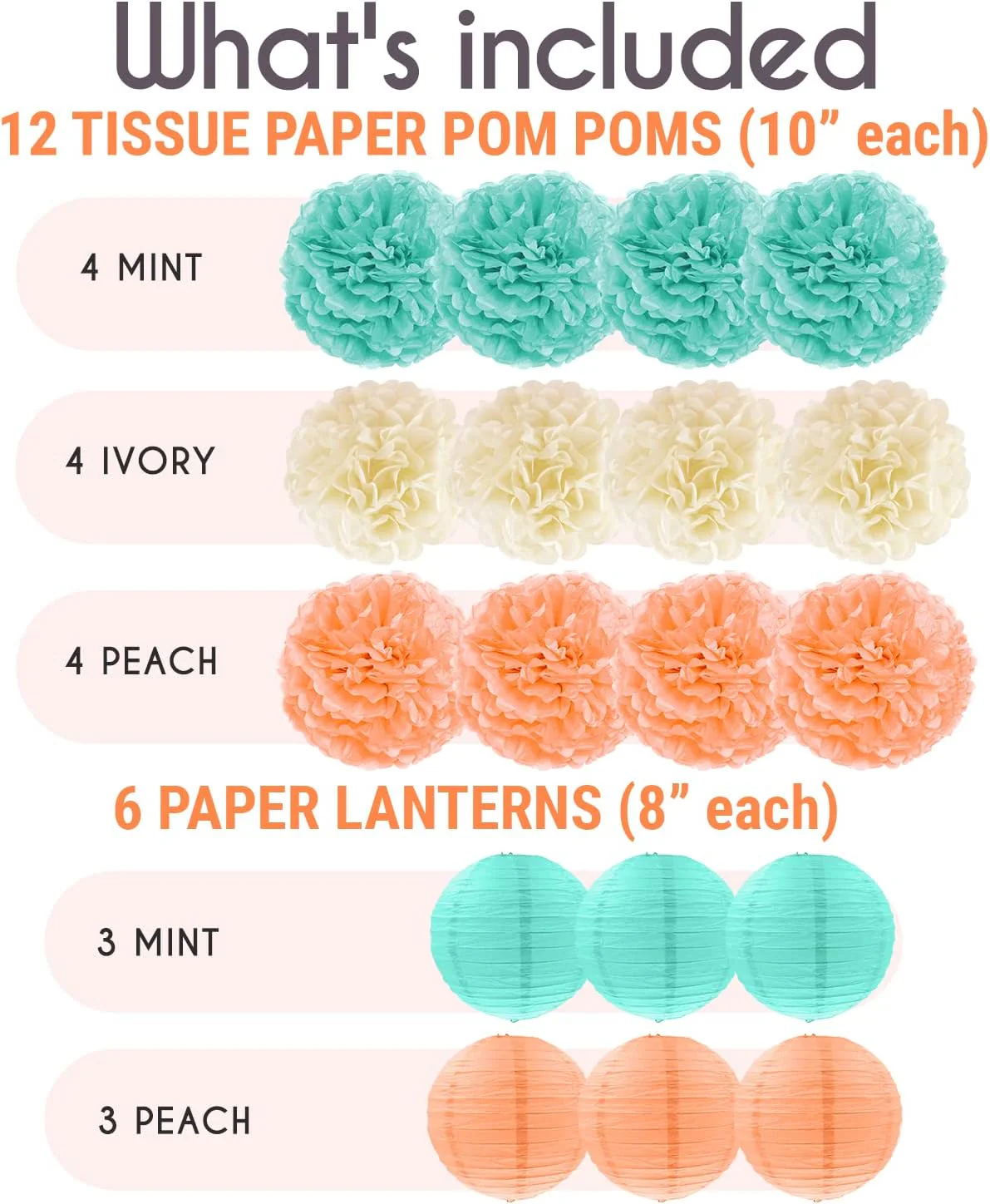 EpiqueOne 22-Piece Party Decoration Kit – Mint, Peach, Ivory - Image 3