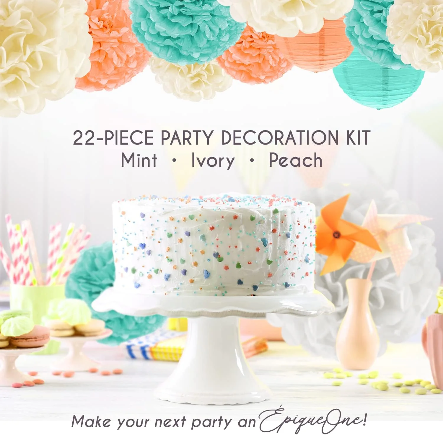 EpiqueOne 22-Piece Party Decoration Kit – Mint, Peach, Ivory - Image 6