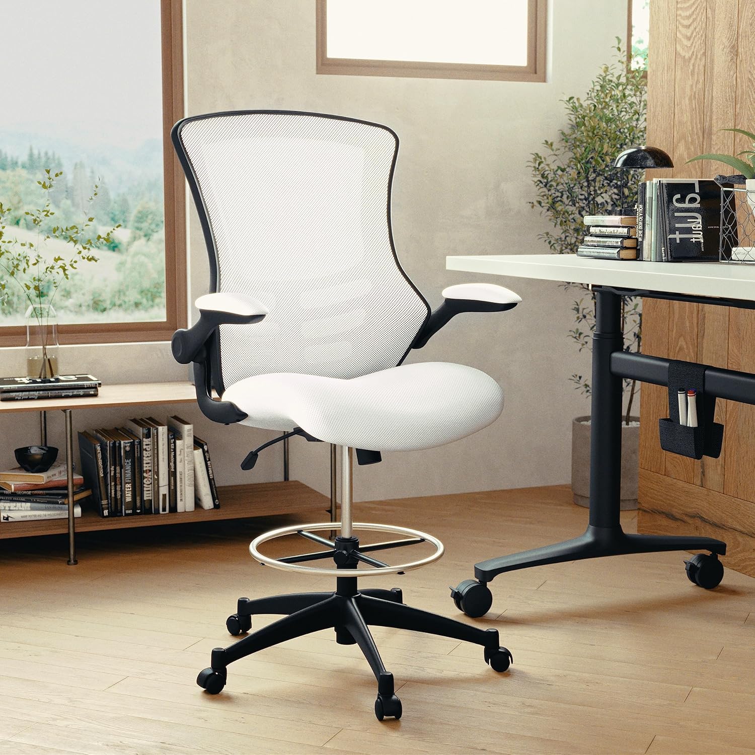 Flash Furniture Adjustable Drafting Chair - White Mesh - Image 2