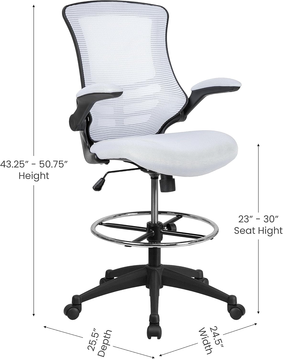Flash Furniture Adjustable Drafting Chair - White Mesh - Image 3