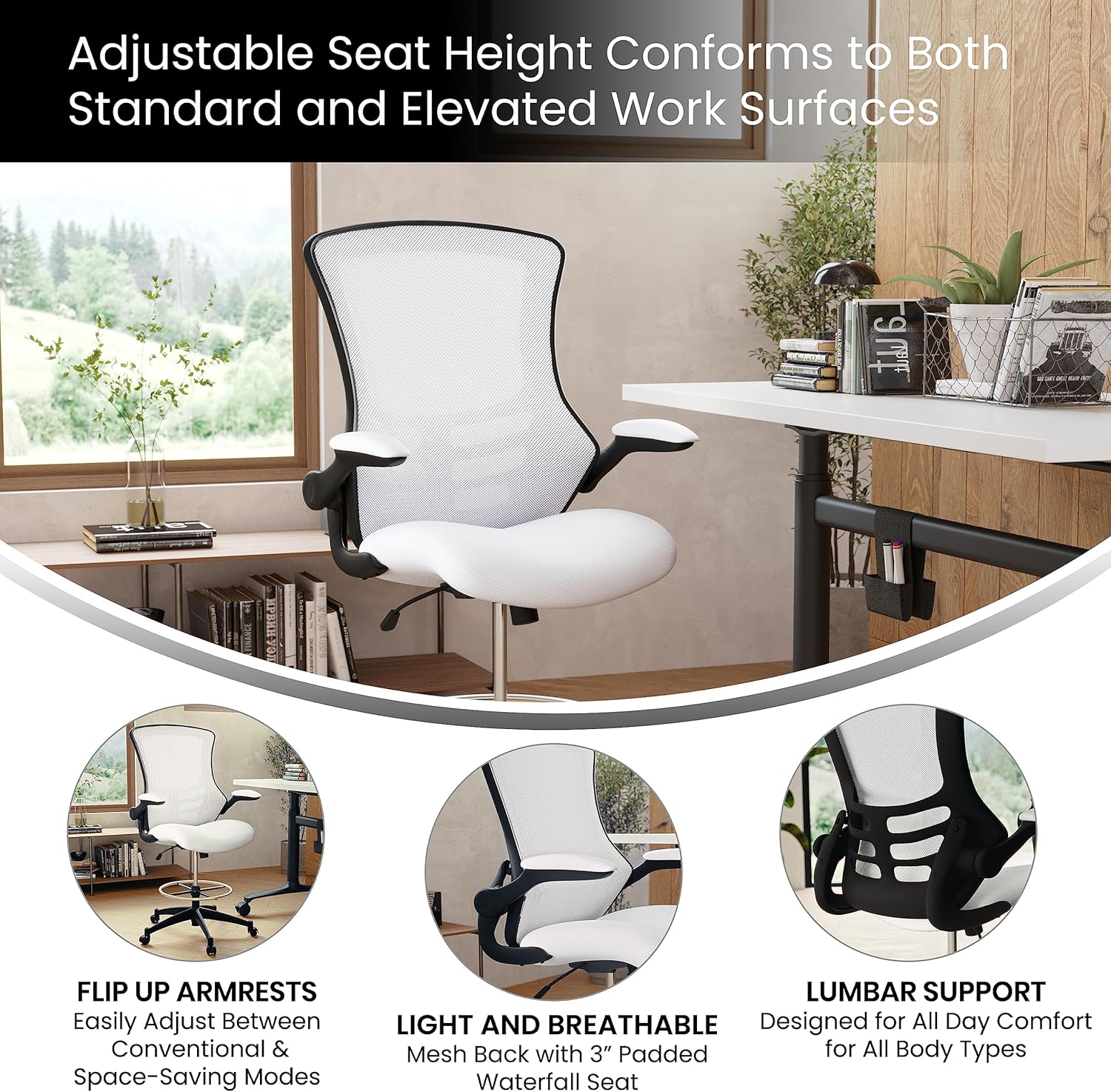 Flash Furniture Adjustable Drafting Chair - White Mesh - Image 4