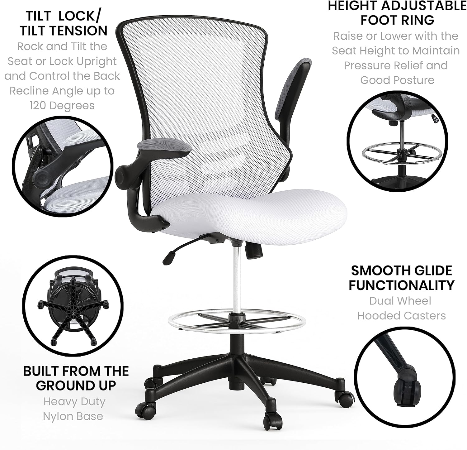 Flash Furniture Adjustable Drafting Chair - White Mesh - Image 5