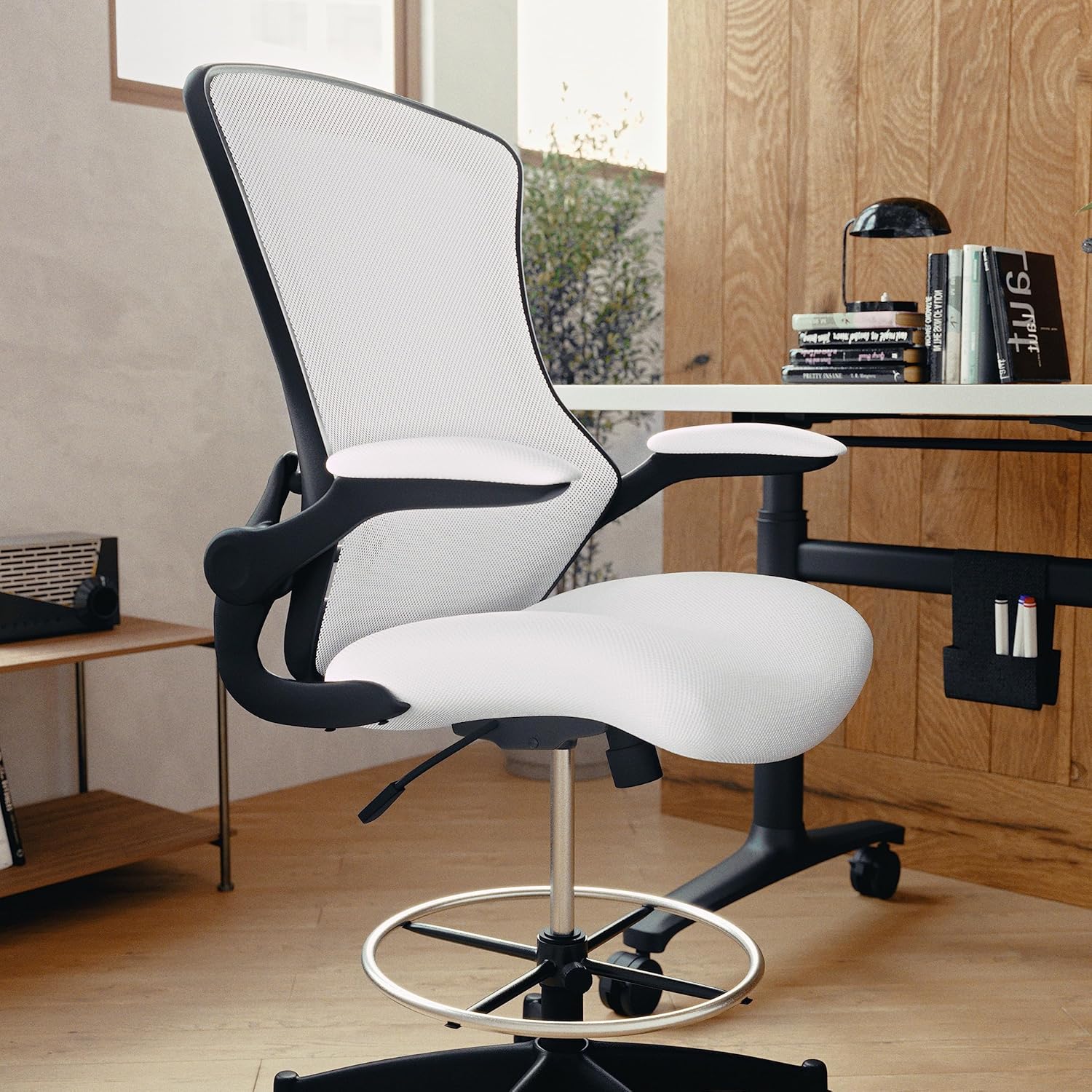 Flash Furniture Adjustable Drafting Chair - White Mesh - Image 6