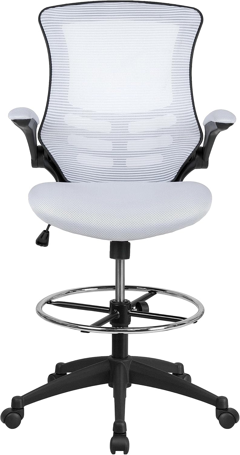 Flash Furniture Adjustable Drafting Chair - White Mesh - Image 9