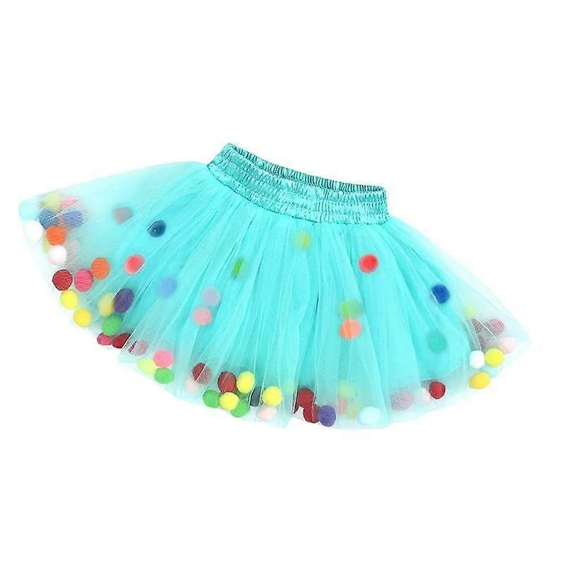 Girls Turquoise Blue Tulle Pom Pom Tutu Skirt (Various Sizes)