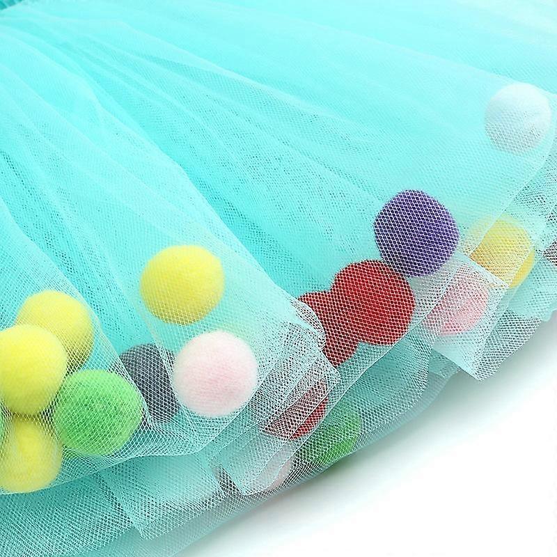 Girls Turquoise Blue Tulle Pom Pom Tutu Skirt (Various Sizes) - Image 4