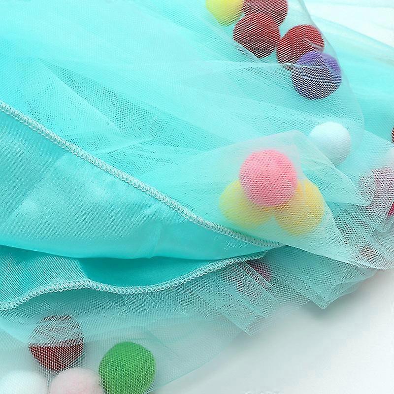 Girls Turquoise Blue Tulle Pom Pom Tutu Skirt (Various Sizes) - Image 5