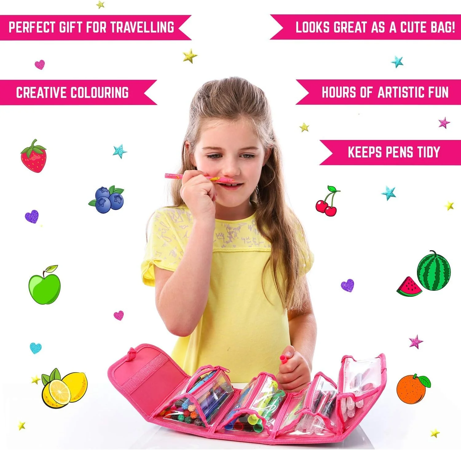 GirlZone Arts and Crafts Fruit Scented Markers and Pencil Case - Image 4