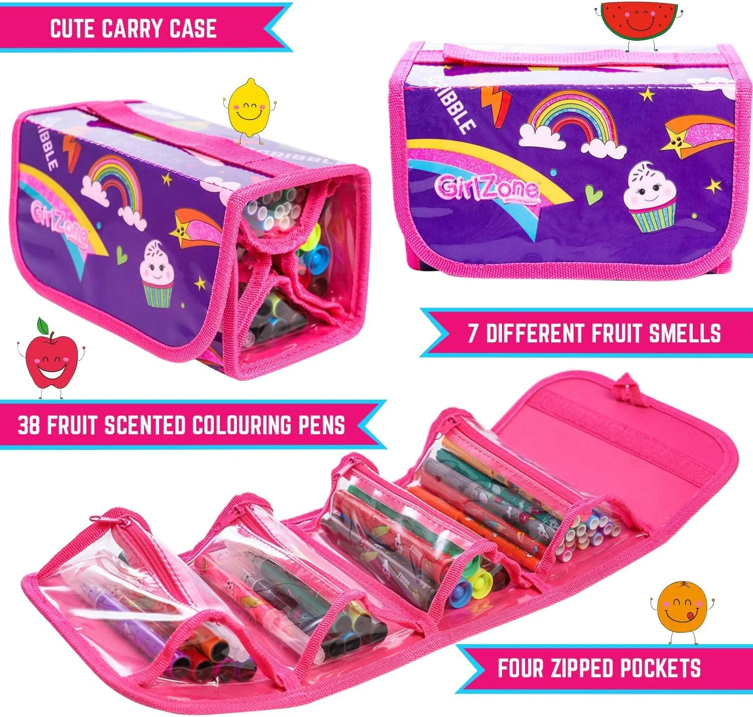 GirlZone Arts and Crafts Fruit Scented Markers and Pencil Case - Image 5