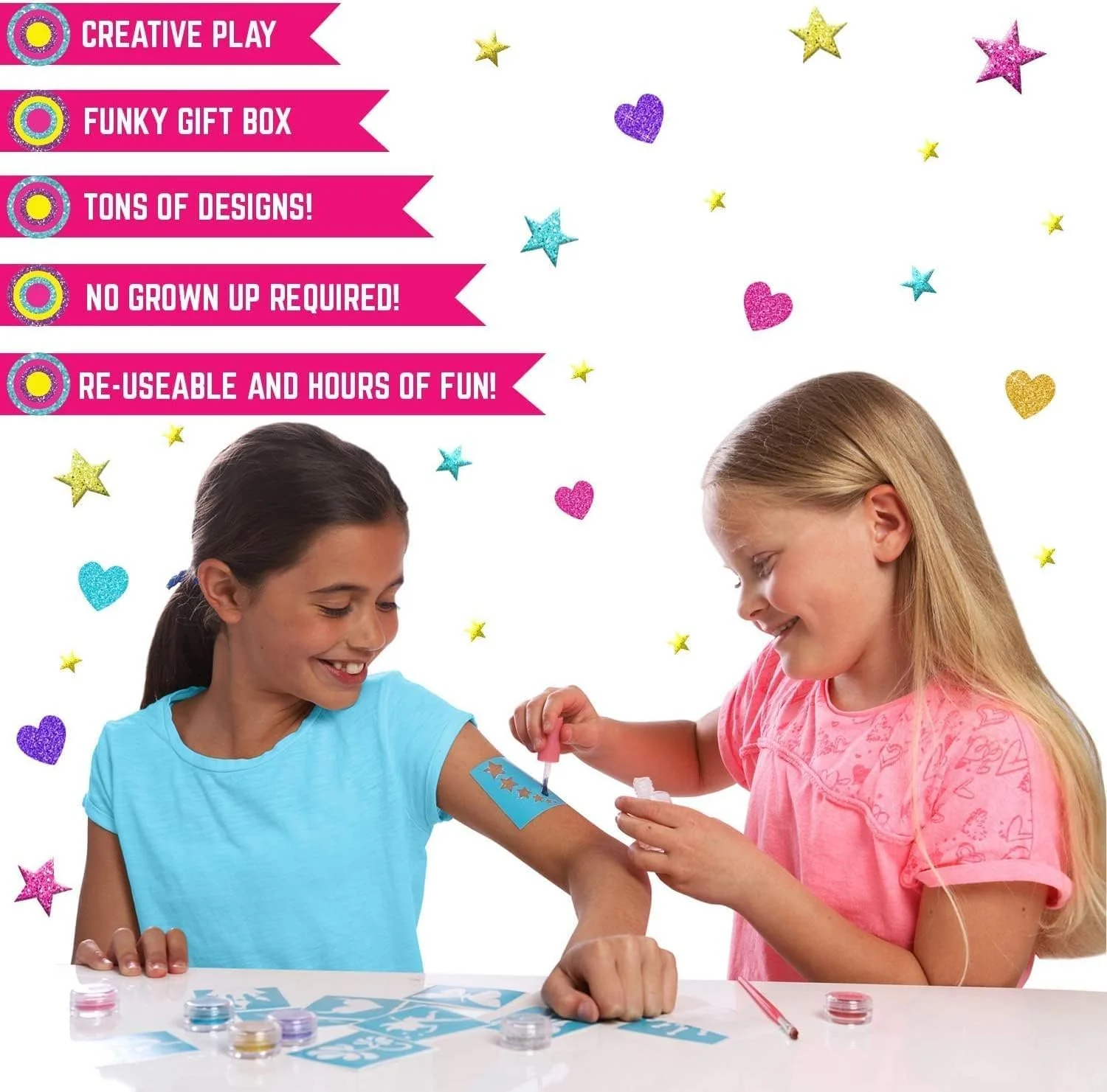 GirlZone Temporary Glitter Tattoos Kit for Girls - 33 Pieces - Image 4