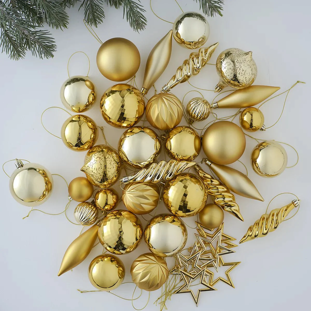Gold effect Plastic Christmas Bauble Decoration Set - Pack of 40 - Image 3