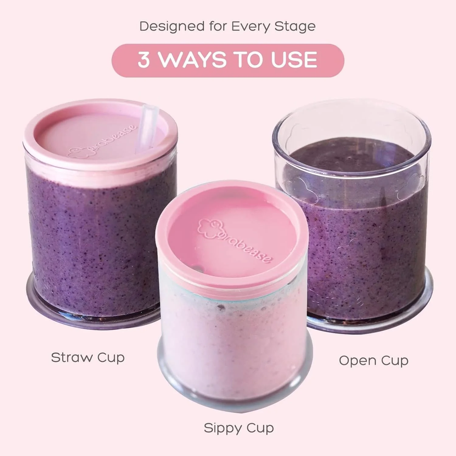 grabease Convertible Training Cups for Babies – BPA-Free (Blush) - Image 3