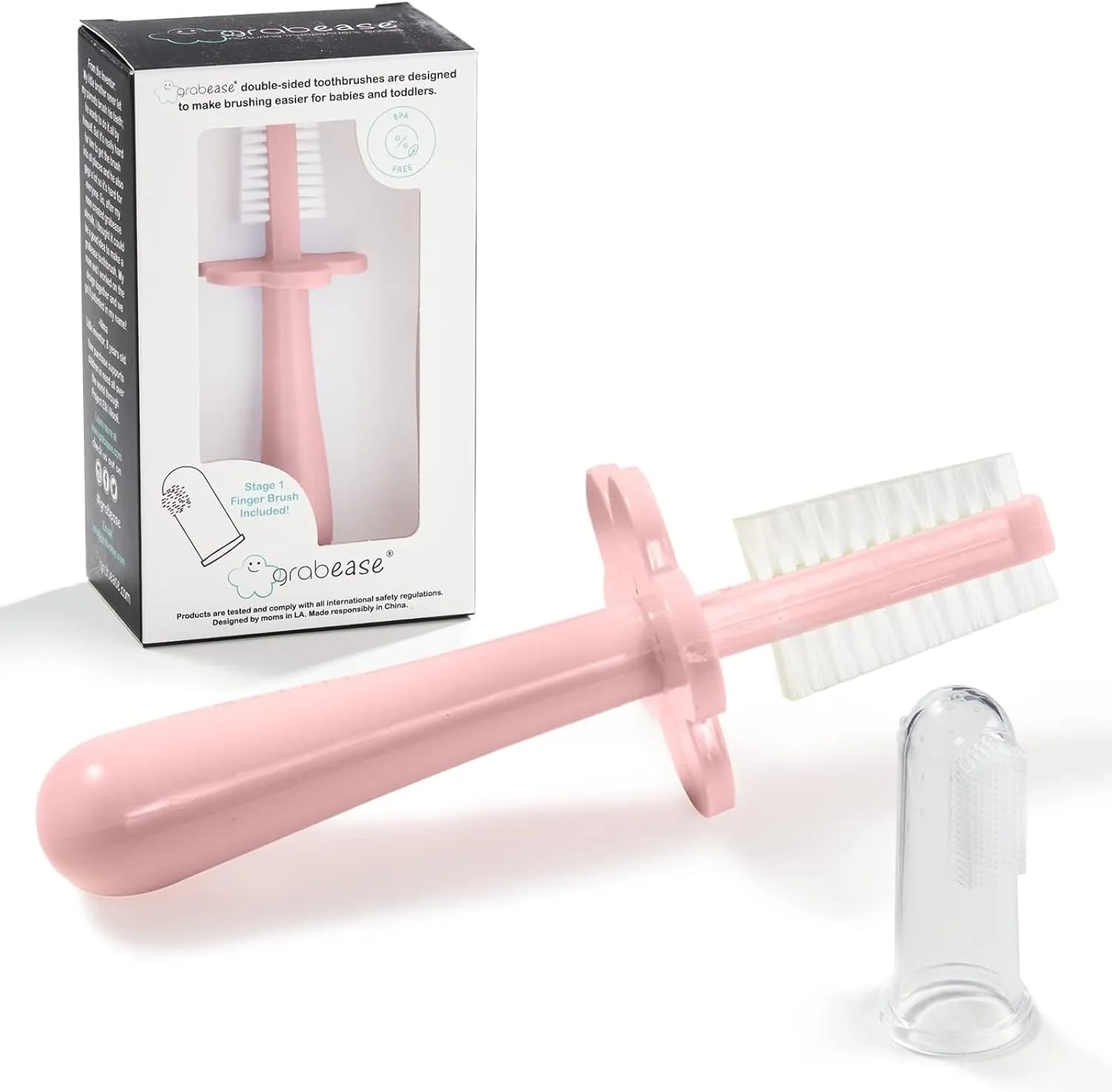Grabease BPA-Free Double-Sided Baby Toddler Toothbrush - Pink - Image 2