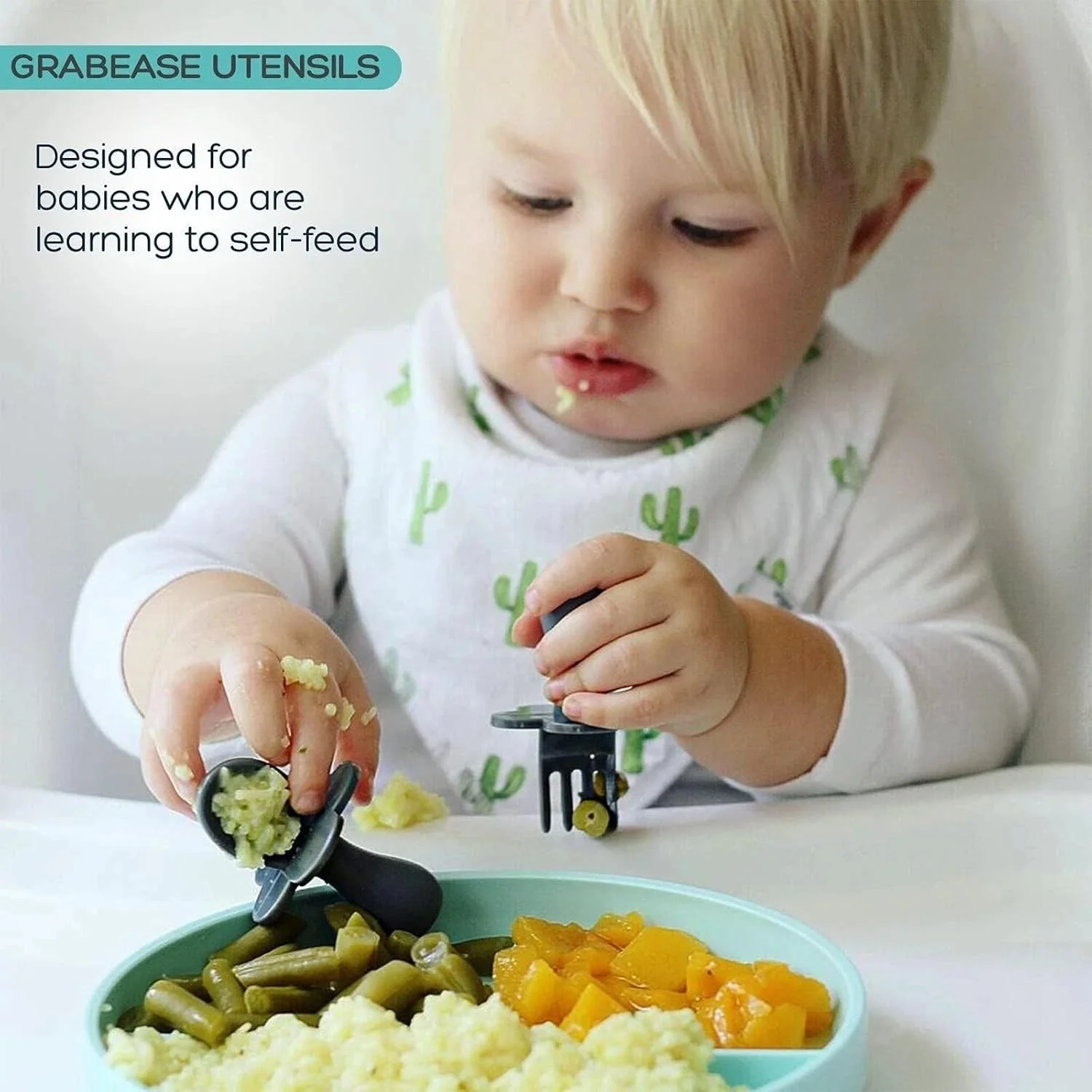 Grabease Silicone Baby Utensil Set - Mint Green - Image 8