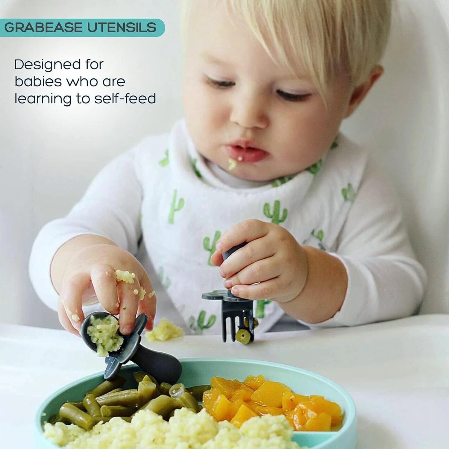 Grabease Silicone Baby Utensil Set - Navy - Image 3