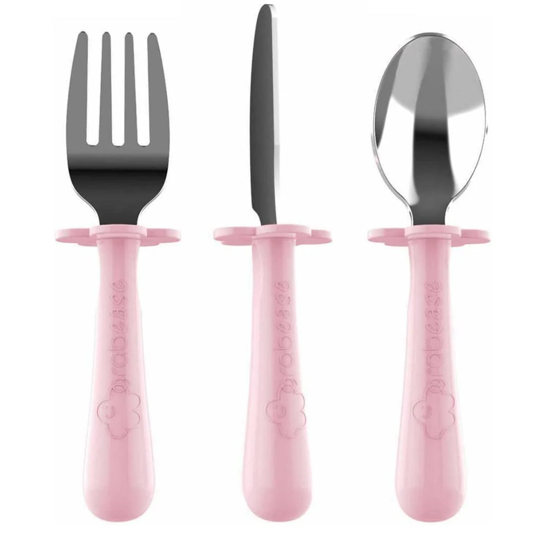 Grabease Toddler Utensils Set Fork Spoon & Knive - Blush Pink