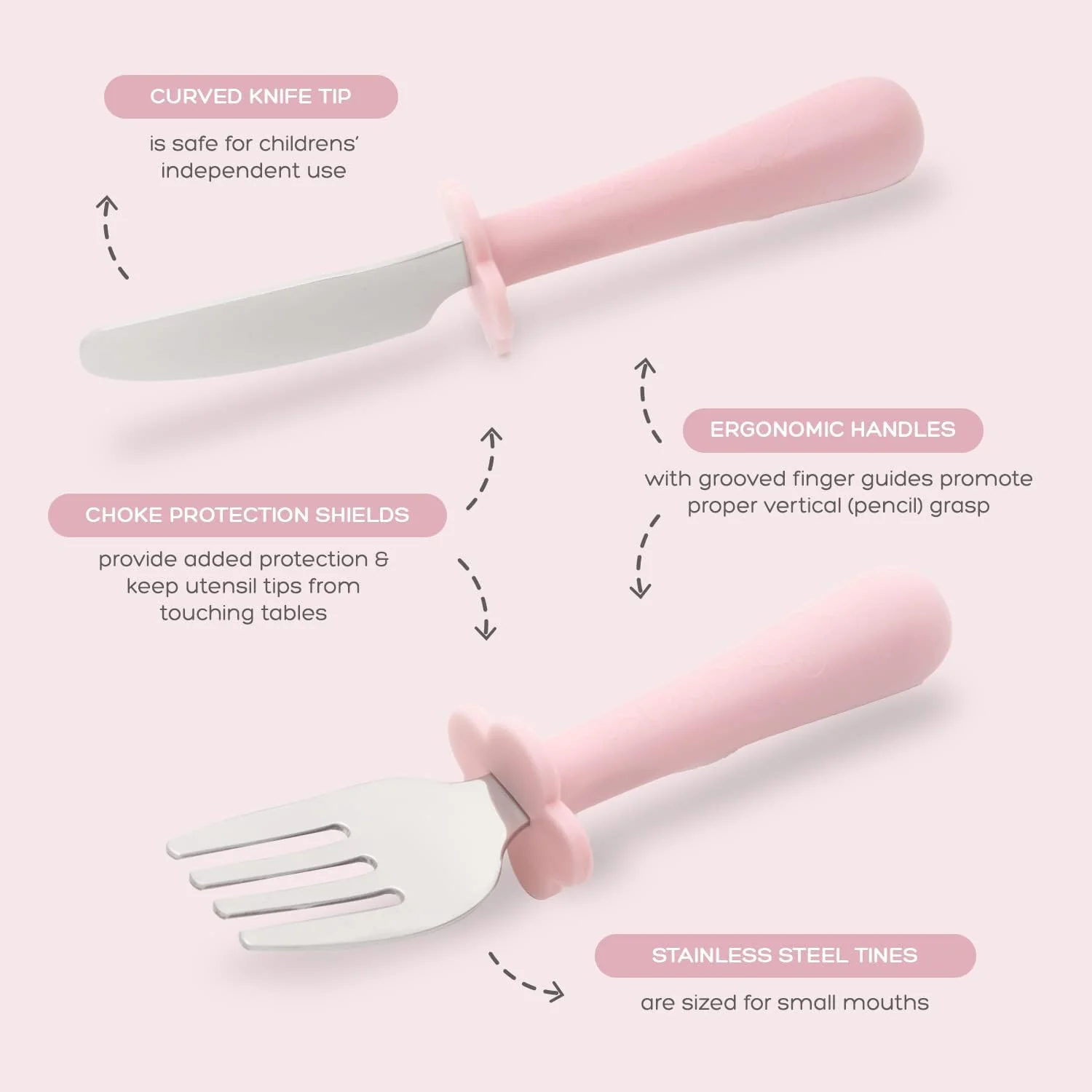 Grabease Toddler Utensils Set Fork Spoon & Knive - Blush Pink - Image 3
