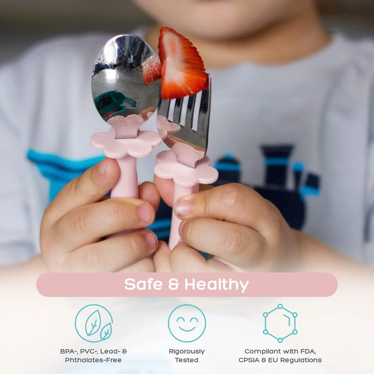 Grabease Toddler Utensils Set Fork Spoon & Knive - Blush Pink - Image 4