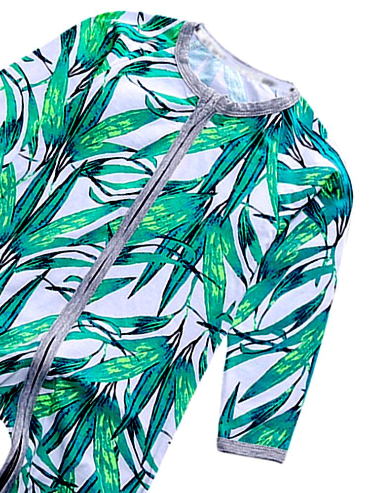 Green Blue Tropical Baby Zip Sleepsuit with Hand & Feet Cuffs (Various Sizes) - Image 2