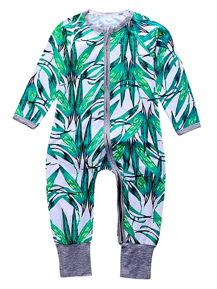 Green Blue Tropical Baby Zip Sleepsuit with Hand & Feet Cuffs (Various Sizes) - Image 3